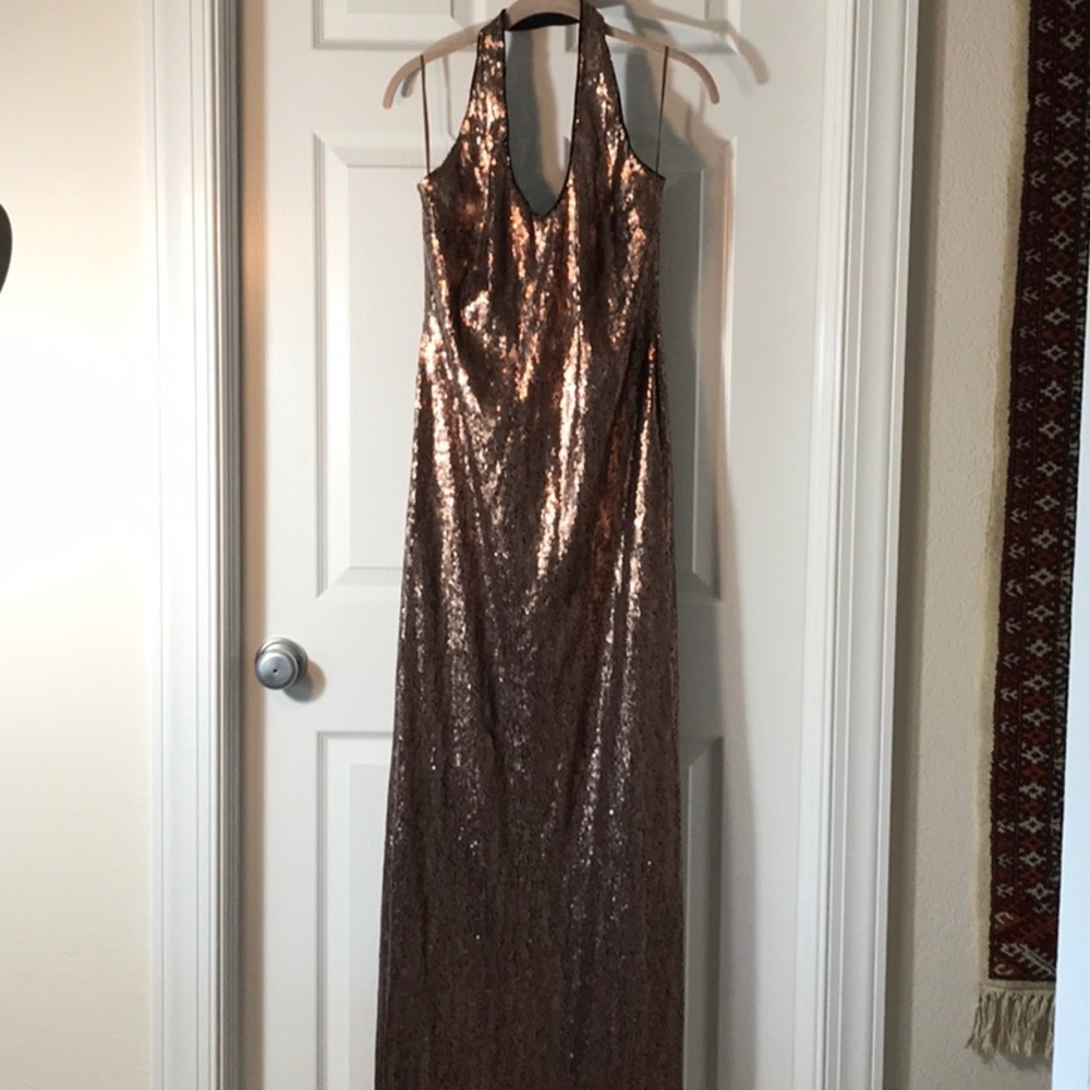 Stunning bronze halter sequin gown JS Boutique